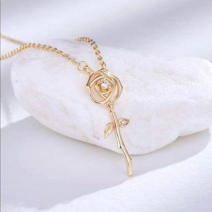 Gold Plated Sterling Silver Flower Cubic Zirconia Charm Necklace